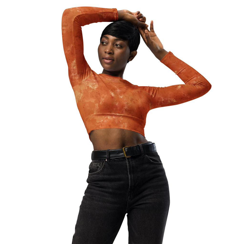 Amber Watercolor Recycled Long-sleeve Crop Top