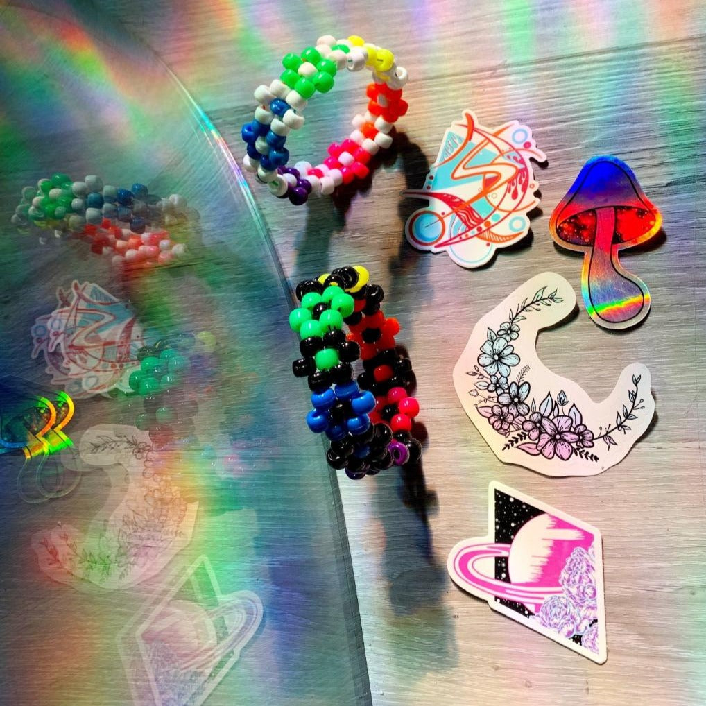 Rainbow Flower Kandi & Sticker Bundle